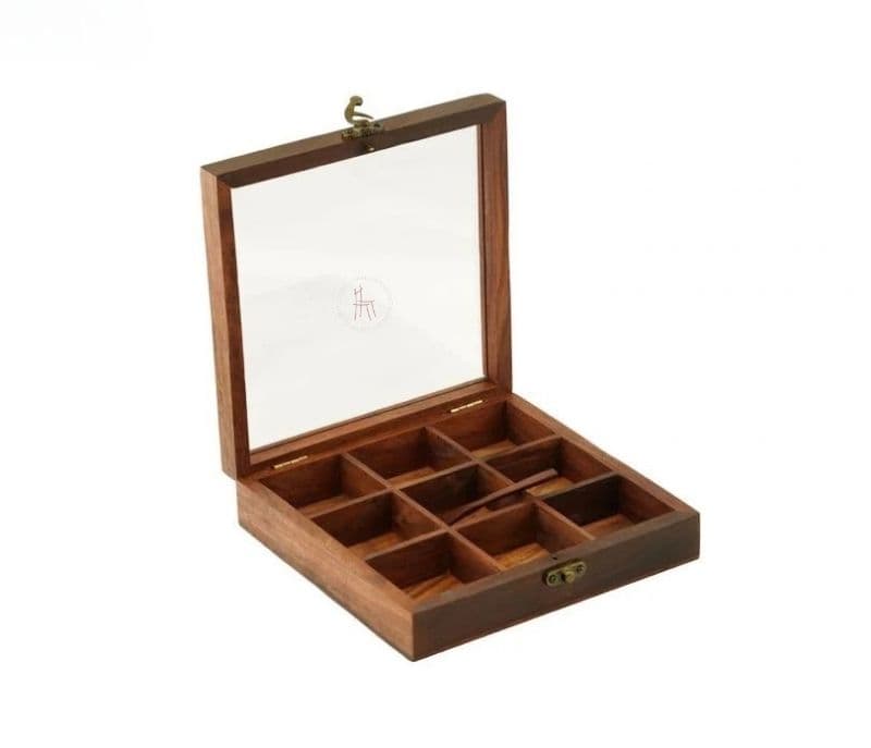 Image 4 for Gabriela Brown Decorative Multi Purpose Spice Box With Nine Partitions And Spoon