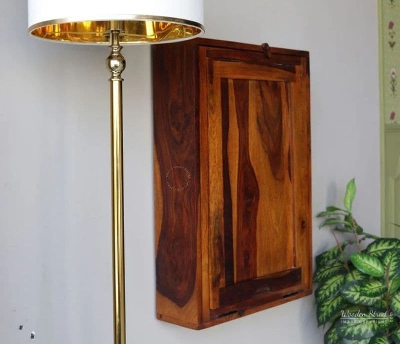 Image 6 for Persephone Foldable Wall Mounted Table with Storage (Honey Finish)