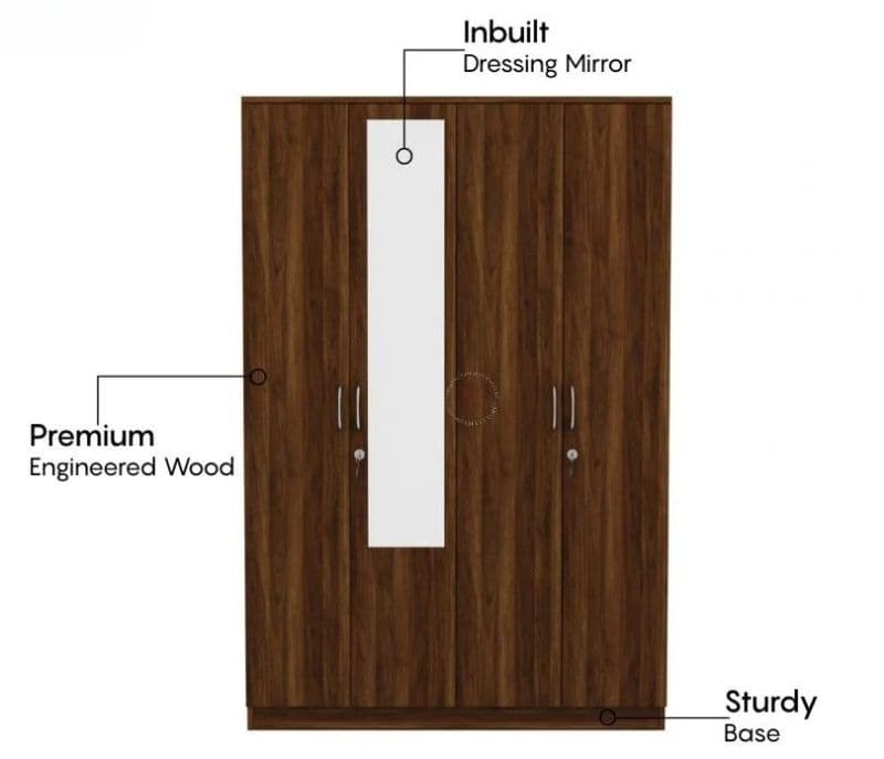 Image 3 for Sebastiano 4 Door Multi Utility Wardrobe (Columbian Walnut Finish)
