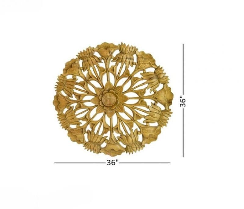 Image 4 for Ainara Lotus Hand Carved Yellow Wooden Wall Panel