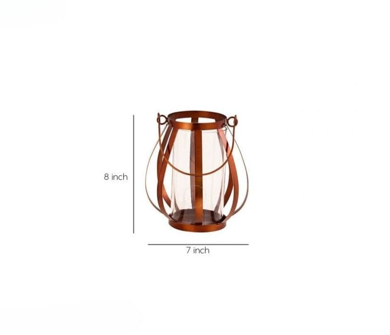 Image 4 for Maeve Rose Gold Iron Strips Tea Light Holder with Glass Case