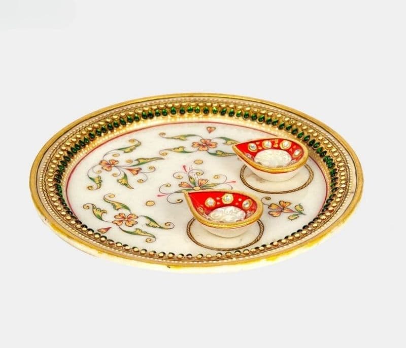 Image 3 for Freya Marble Handcrafted Puja Thali