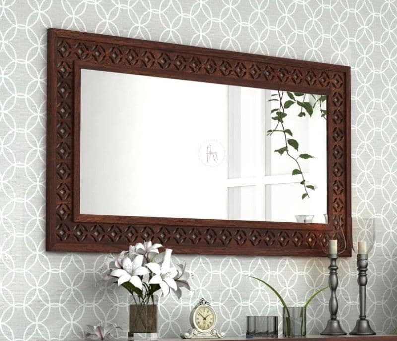 Khloe Rectangle Mirror With Frame (Walnut Finish)