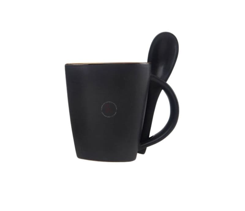 Image 2 for Hadley Brown Hand Painted Ceramic Coffee Mugs With Spoon - Set of 2