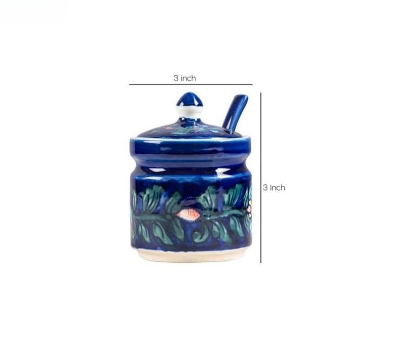 Image 6 for Sawyer Blue Colour Ceramic Jar Set with Iron Stand and 2 Spoons