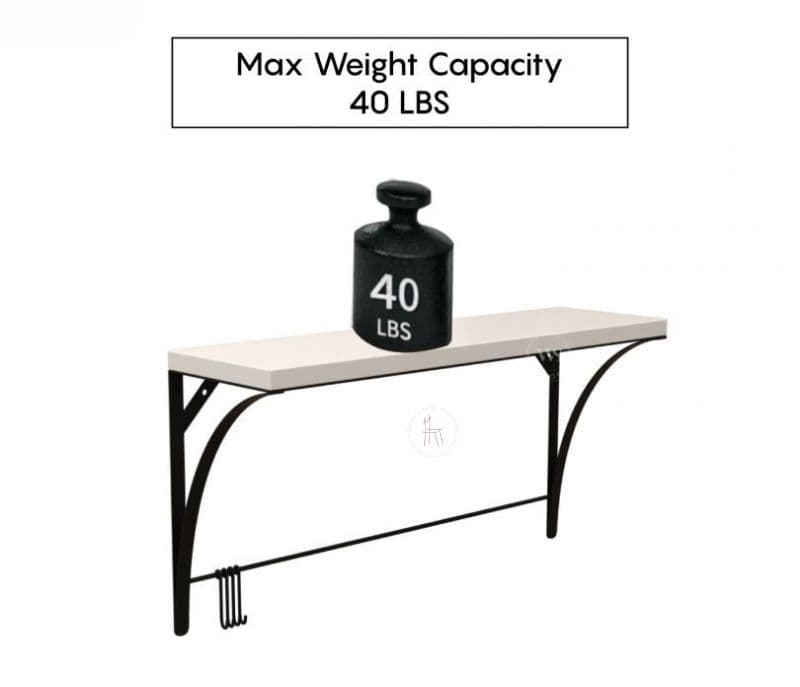 Image 6 for Ailani Wooden Wall Mounted Shelf With 4 Hanging Metal Hooks, Multipurpose Wall Shelf For Living Room/Bedroom