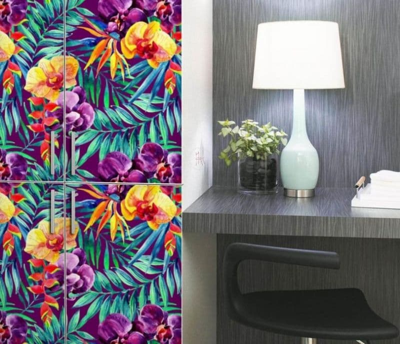 Image 4 for Etta Watercolor Tropical Leaves & Flowers Pattern Non-PVC Self-Adhesive Peel & Stick Vinyl Wallpaper Roll Cover 18 sq.ft. Area