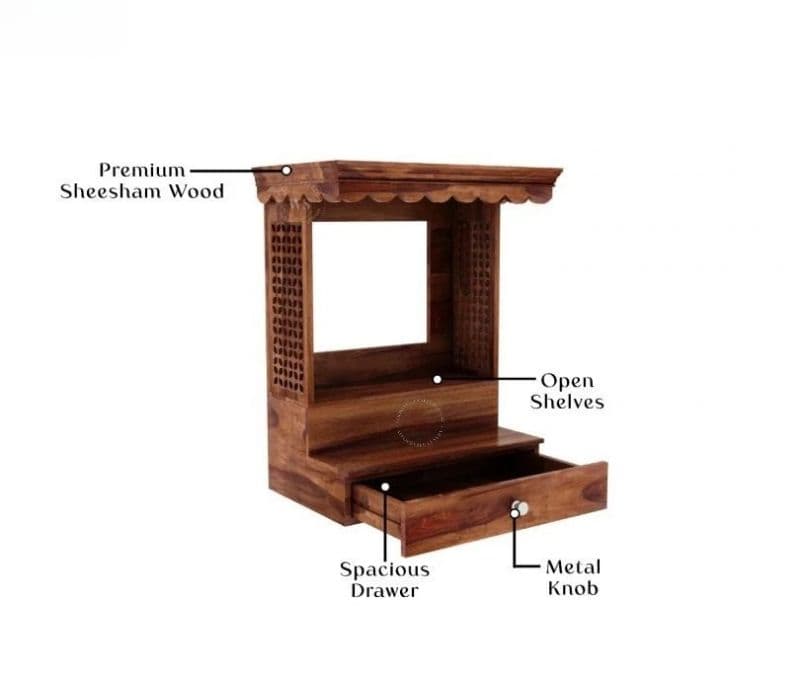 Image 5 for Athena Wooden Mandir for Home (Honey Finish)