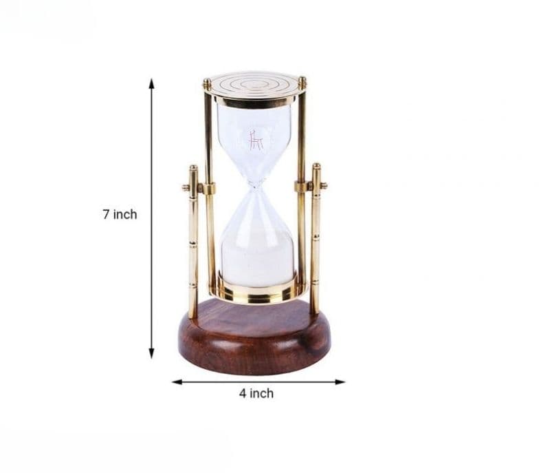Image 6 for Tatum Brass Hanging Sand Timer with Round Wooden Stand