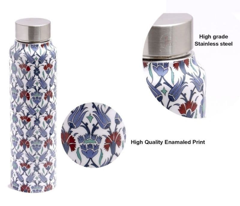 Image 4 for Josie Blue ornamental Iznik Stainless Steel Big Bottle-900ML