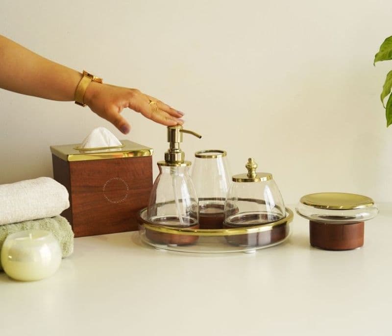 Image 3 for Emerson Designer Glass With Wood Bath Set of 6 Piece