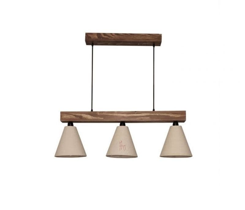 Image 5 for Kira Beige Fabric Brown Wooden Series Hanging Light