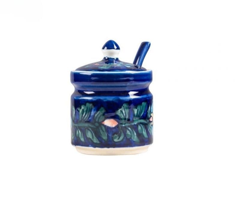 Image 4 for Sawyer Blue Colour Ceramic Jar Set with Iron Stand and 2 Spoons