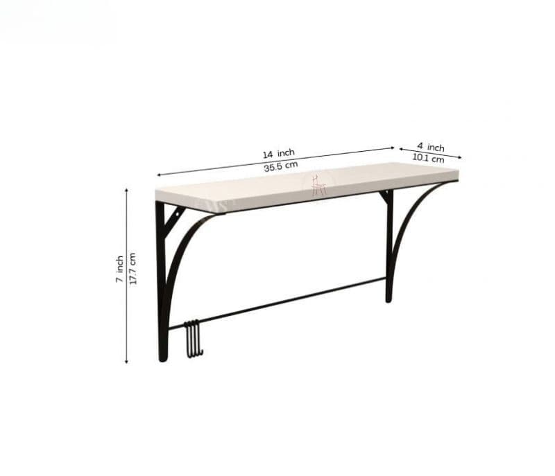 Image 7 for Ailani Wooden Wall Mounted Shelf With 4 Hanging Metal Hooks, Multipurpose Wall Shelf For Living Room/Bedroom