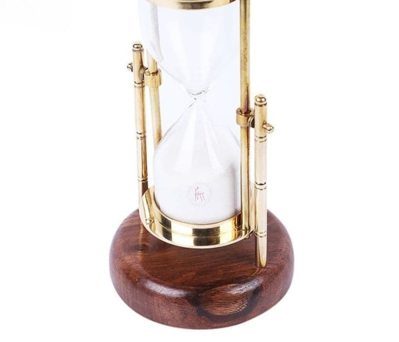 Image 5 for Tatum Brass Hanging Sand Timer with Round Wooden Stand