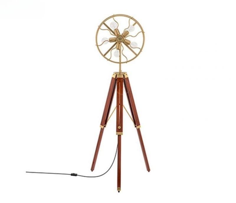 Image 6 for Henley Brown Colour Wooden Antique Brass Adjustable Tripod Floor Lamp