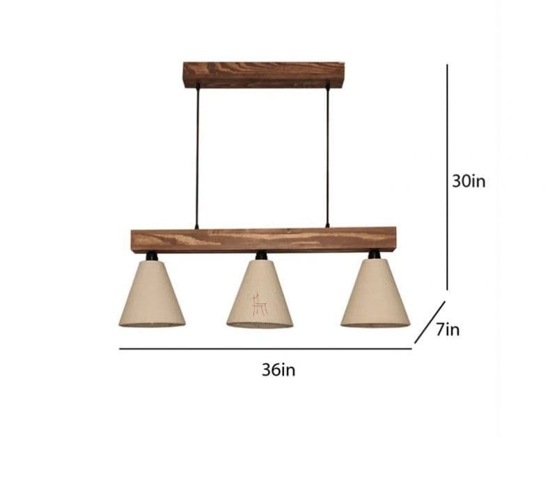 Image 6 for Kira Beige Fabric Brown Wooden Series Hanging Light