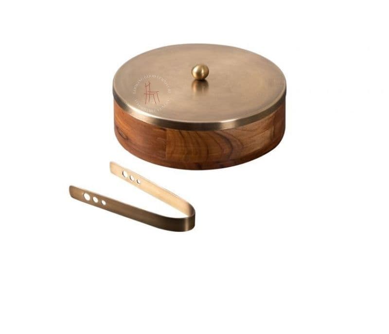 Image 3 for Wooden Chapatti Box Gold Lid Casserole with Tong