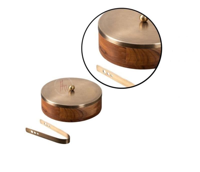 Image 4 for Wooden Chapatti Box Gold Lid Casserole with Tong