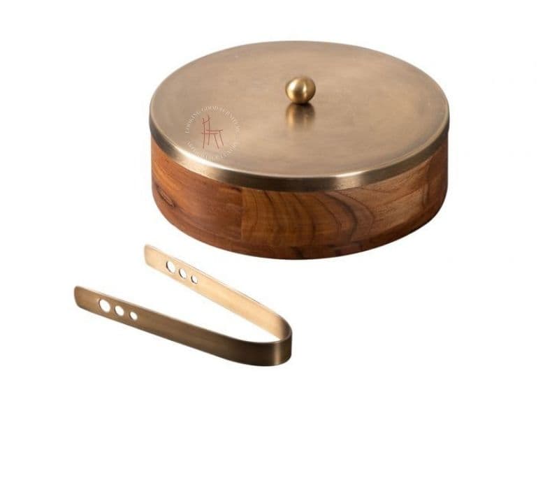 Image 5 for Wooden Chapatti Box Gold Lid Casserole with Tong