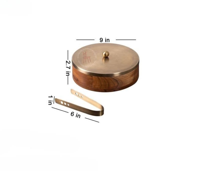 Image 2 for Wooden Chapatti Box Gold Lid Casserole with Tong