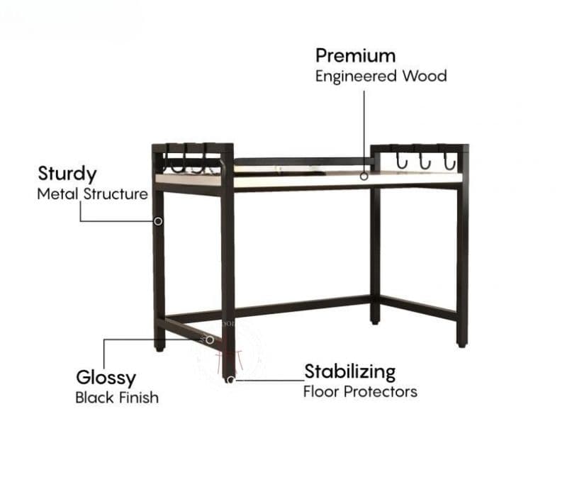 Image 4 for Skye Engineered Wood Microwave Stand With Kitchen Organizer Storage & Metal Hooks