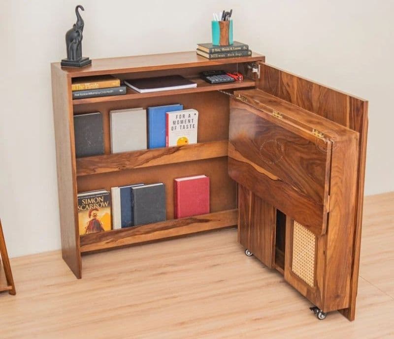 Image 3 for Louisa Premium Solid Wood Convertible Study Table With Hidden Storage, Cane & Brass Accents