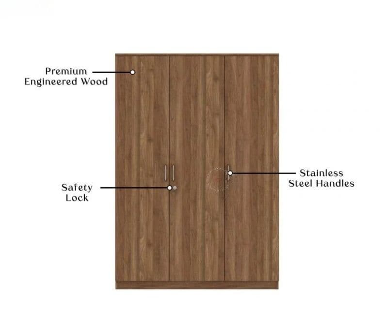 Image 9 for Petronilla 3 Door Multi Utility Wardrobe (Columbian Walnut Finish)