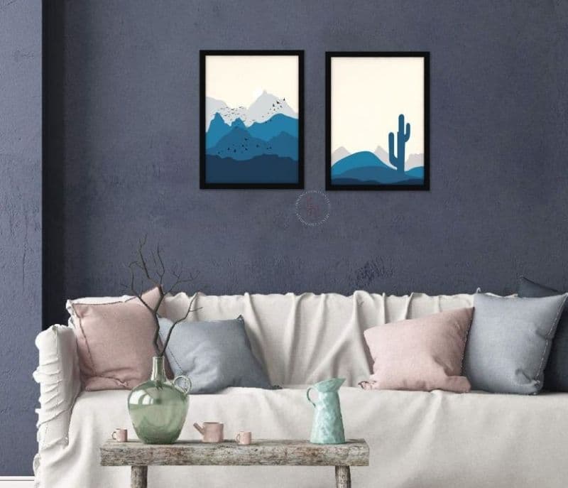 Image 3 for Akira Blue And Grey Hues Landscape Set Of 2 Wall Frame