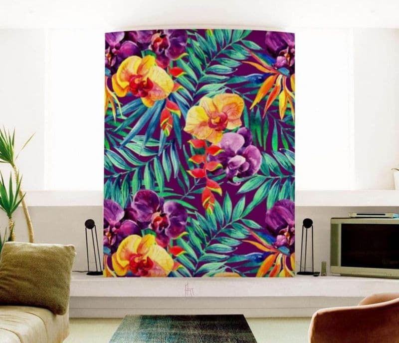 Image 6 for Etta Watercolor Tropical Leaves & Flowers Pattern Non-PVC Self-Adhesive Peel & Stick Vinyl Wallpaper Roll Cover 18 sq.ft. Area