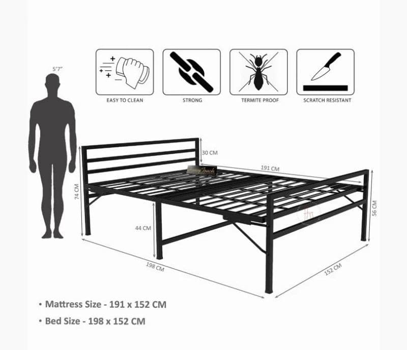 Image 4 for Elaiso Powder Coated Metal Foldable Queen Size Bed without Mattress
