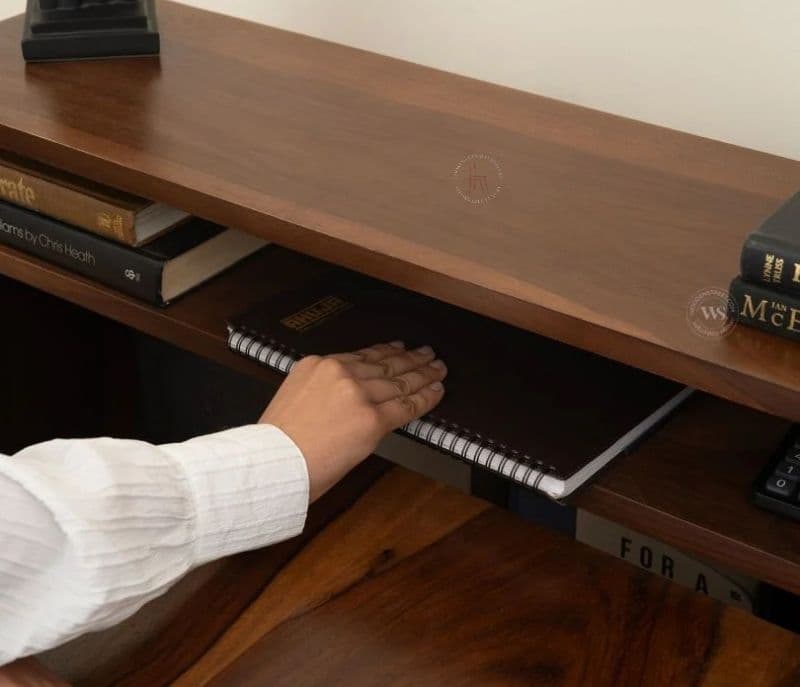 Image 7 for Louisa Premium Solid Wood Convertible Study Table With Hidden Storage, Cane & Brass Accents