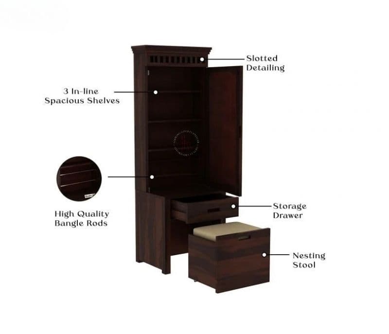 Image 9 for Genesis Dressing Table With Storage Stool (Walnut Finish)