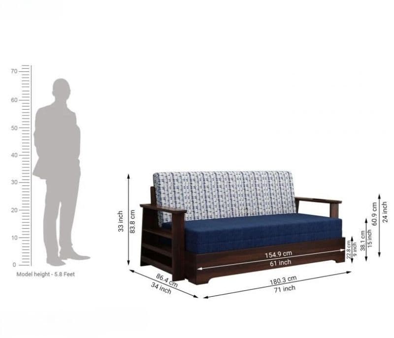 Image 7 for Delis Sheesham Wood Sofa Cum Bed With Armrests