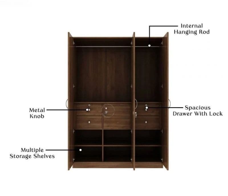 Image 8 for Petronilla 3 Door Multi Utility Wardrobe (Columbian Walnut Finish)