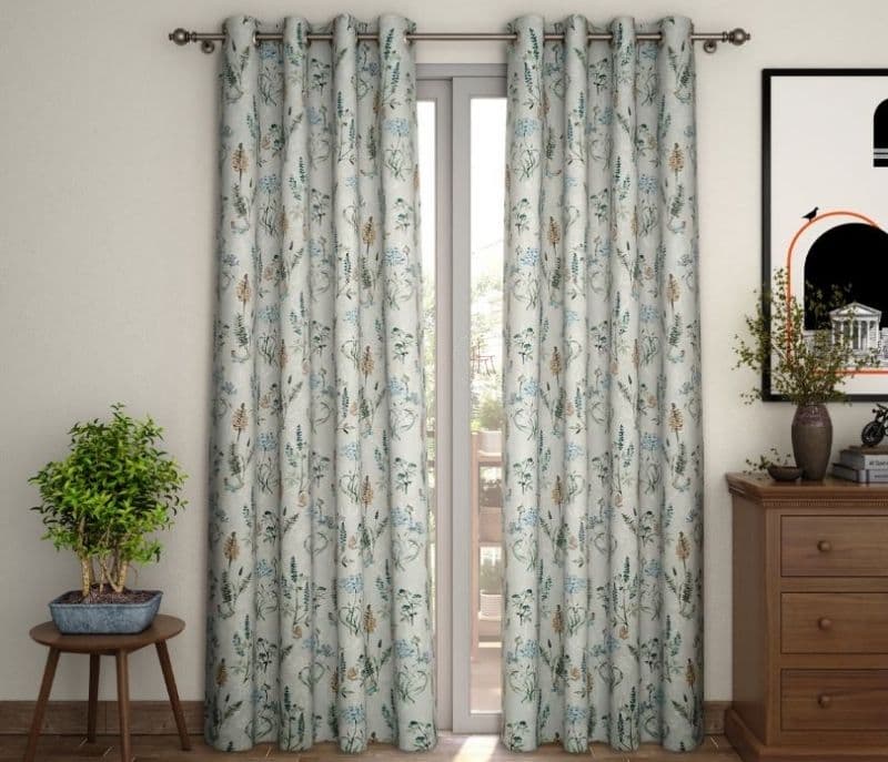 Zoe Botanic Mist Floral Print Light-Filtering Long Door Curtain Set of 2