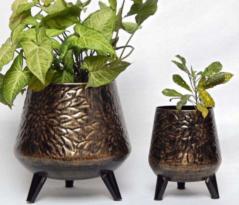 Image 3 for Ophelia Metal Dark Charcoal Planter Pot with Stand