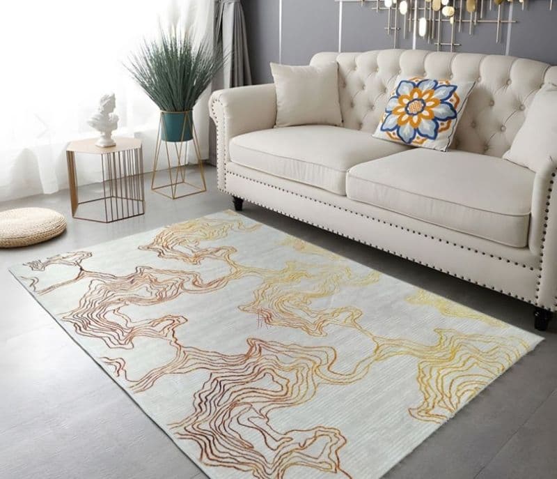 Elena Weave Abstract Beige Polyster 20 Knots Floor Carpet