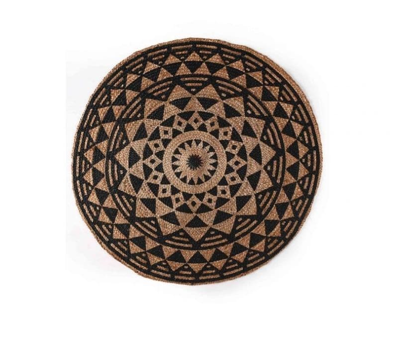 Image 4 for Adeline Black Geometric Pattern Hand Braided Round Jute Rug