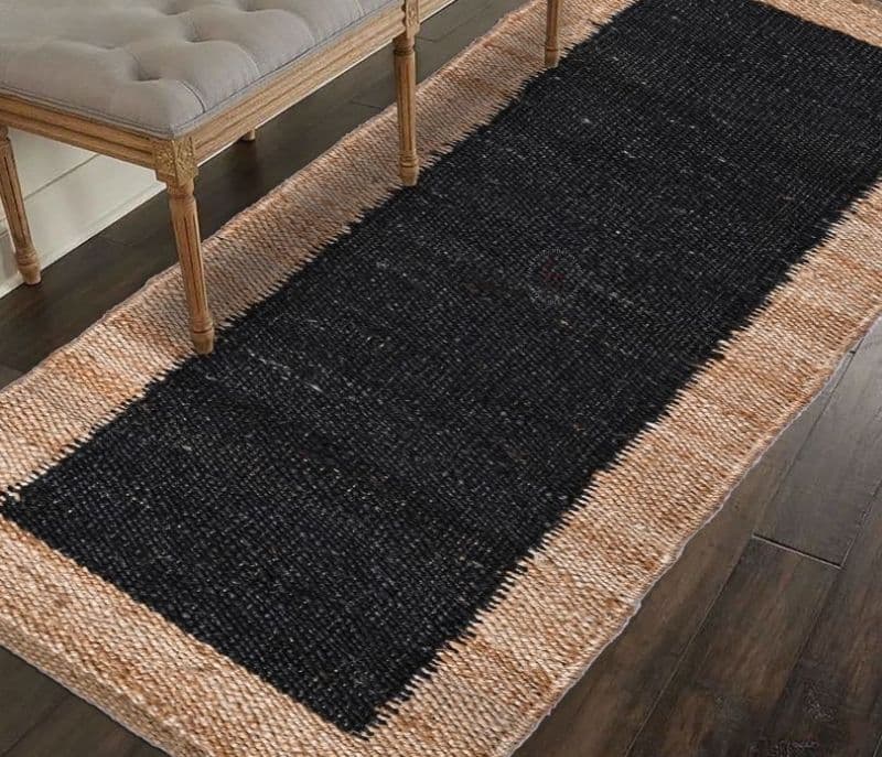 Arianna Black and Brown Hand-woven Jute Solid Pattern Floor Runners