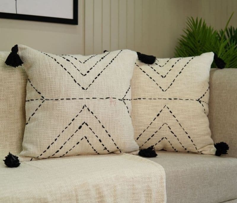 Alessia White Hand Work Cotton Cushion Covers - Set of 2