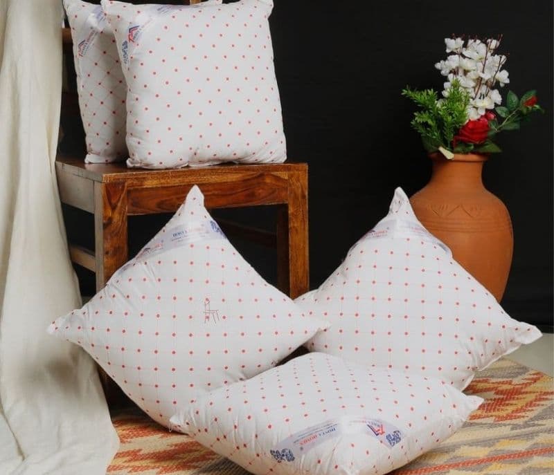 Kali Red Line Printed Cotton Fabric Filled Cushion Fillers - Set of 5