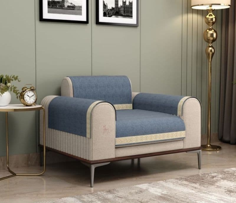 Harper 1 Seater Premium Sofa Cover - Set of 4 (Denim Blue)