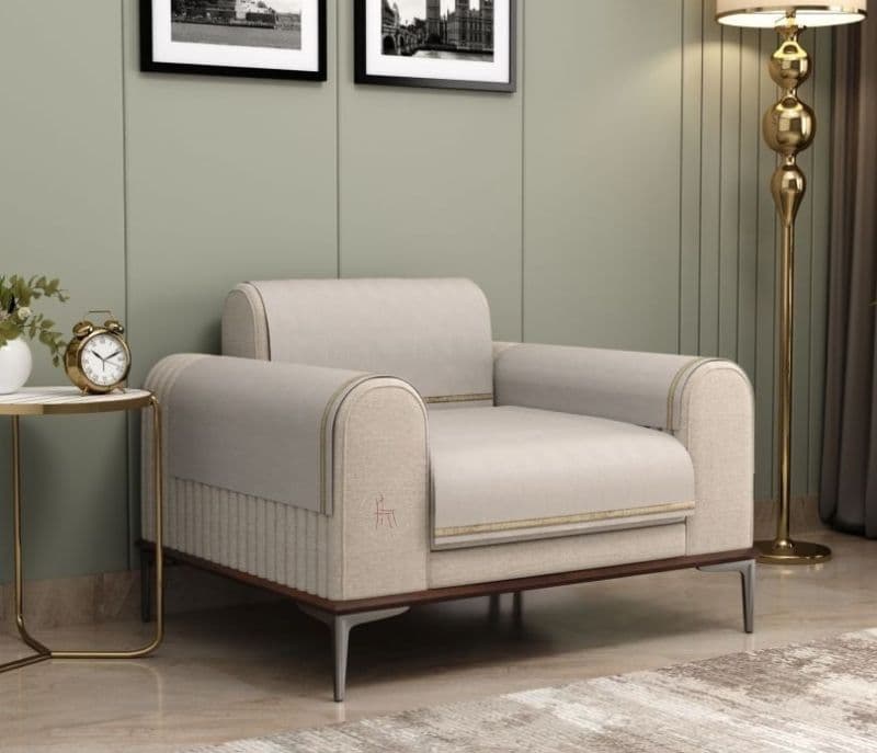 Eleanor 1 Seater Premium Sofa Cover with Shimmer Lace - Set of 4 (Cashew White)