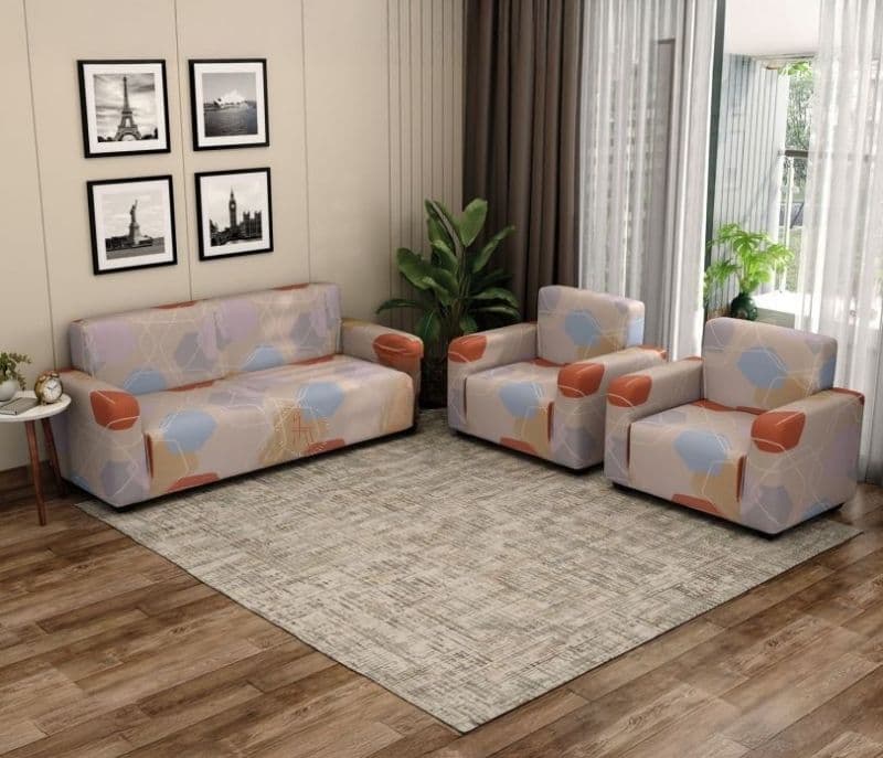 Hazel Modern Abstract Printed Polyester Spandex 3+1+1 Sofa Cover Set (Multi Color)