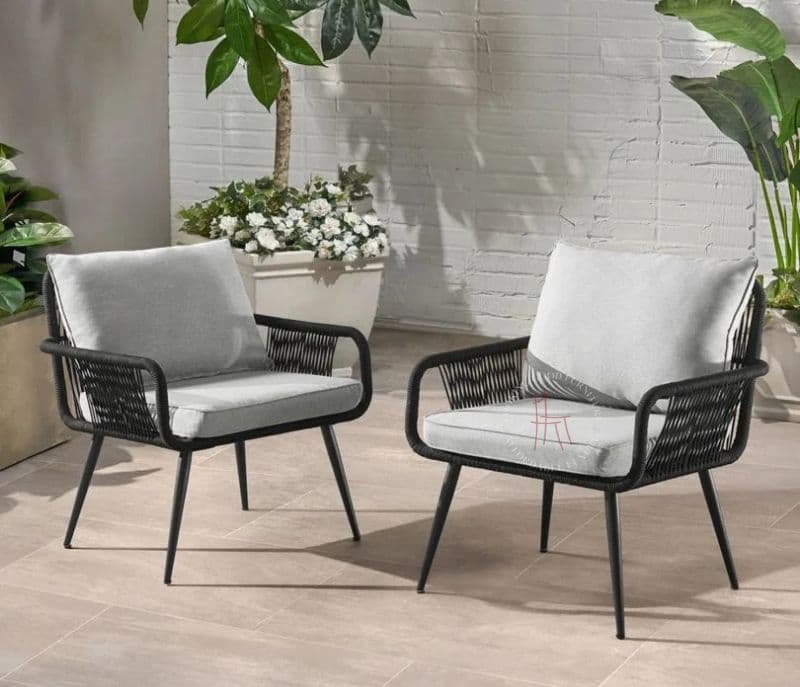 Black Rope 2 Seater Chair Set And Grey Cushions