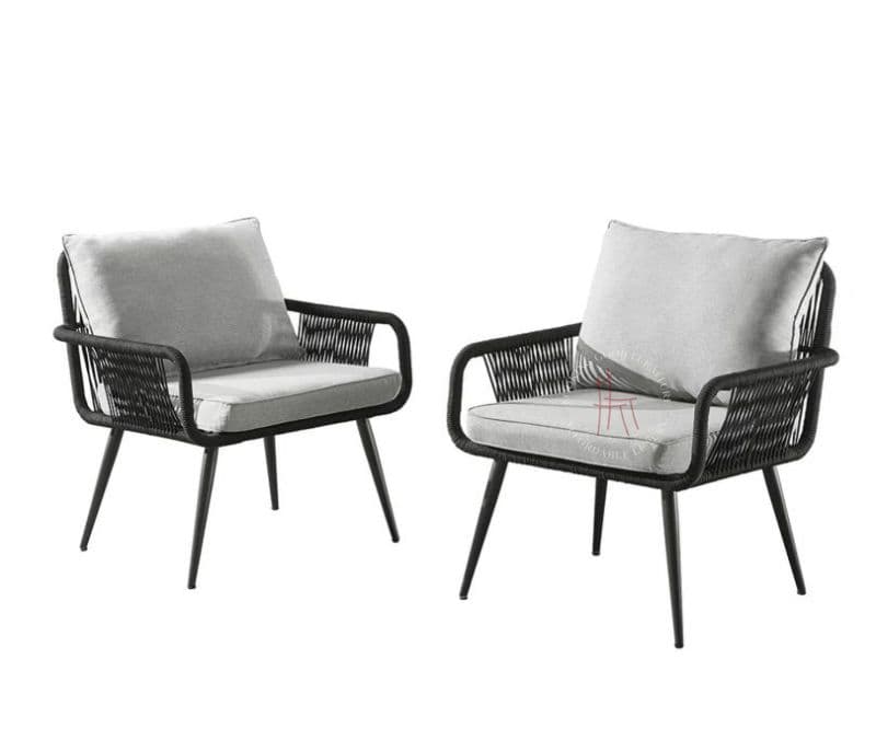 Image 2 for Black Rope 2 Seater Chair Set And Grey Cushions