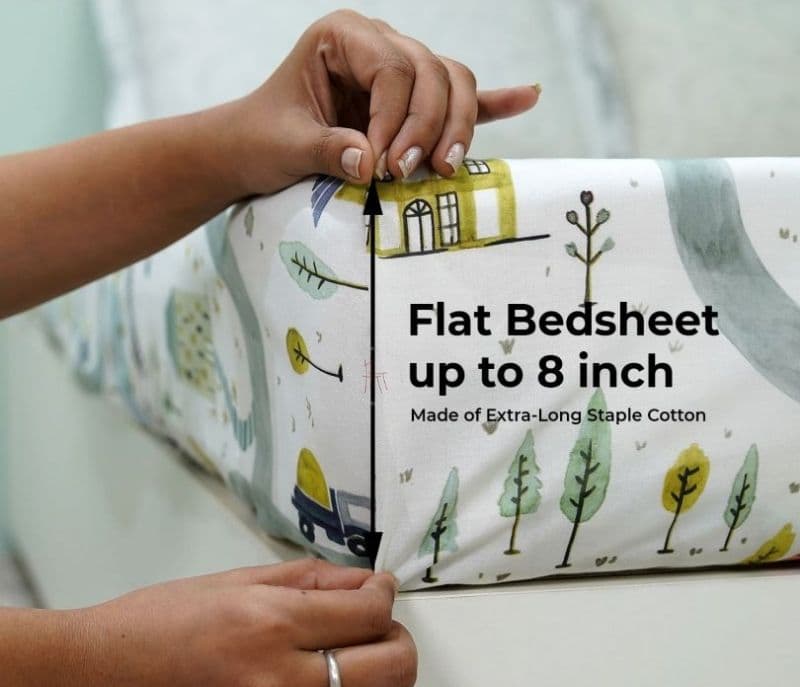 Image 6 for Harmoni Train And Town Flat Cotton Kids Bed Sheet King Size with 2 Pillow Covers