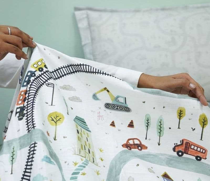 Image 5 for Harmoni Train And Town Flat Cotton Kids Bed Sheet King Size with 2 Pillow Covers