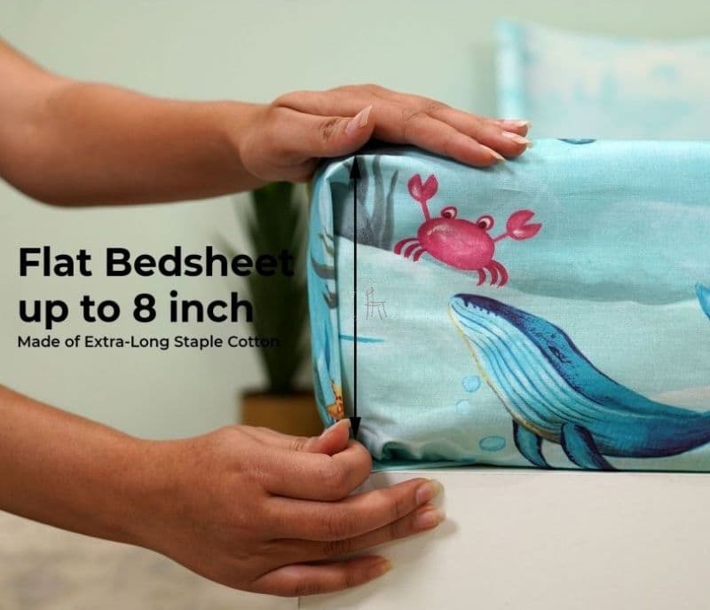 Image 8 for Mariella Seashore Flat Cotton Kids Bed Sheet King Size with 2 Pillow Covers